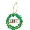 LV Blackjack $100 Bill Wreath Ornament w/ Clear Mirrored Back (2 Sq. Inch)